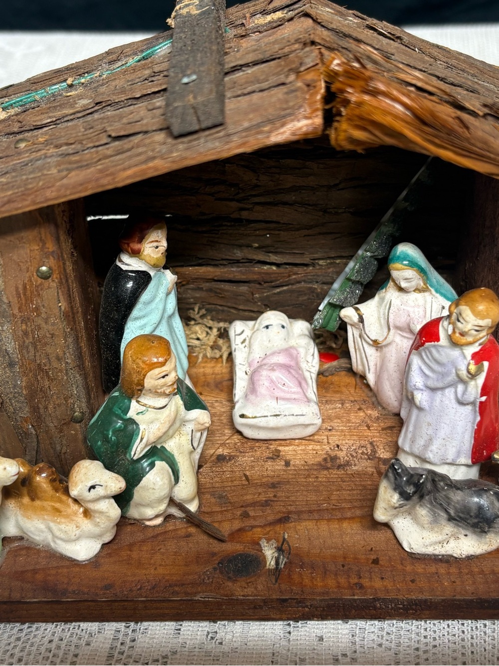 Vintage 1960 Japan Ceramic Miniature Nativity Manger Set JM Fields Box